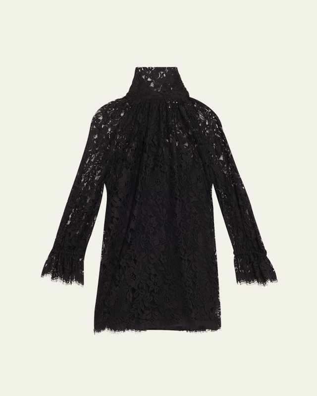 Turtleneck Long-Sleeve Lace Shift Dress